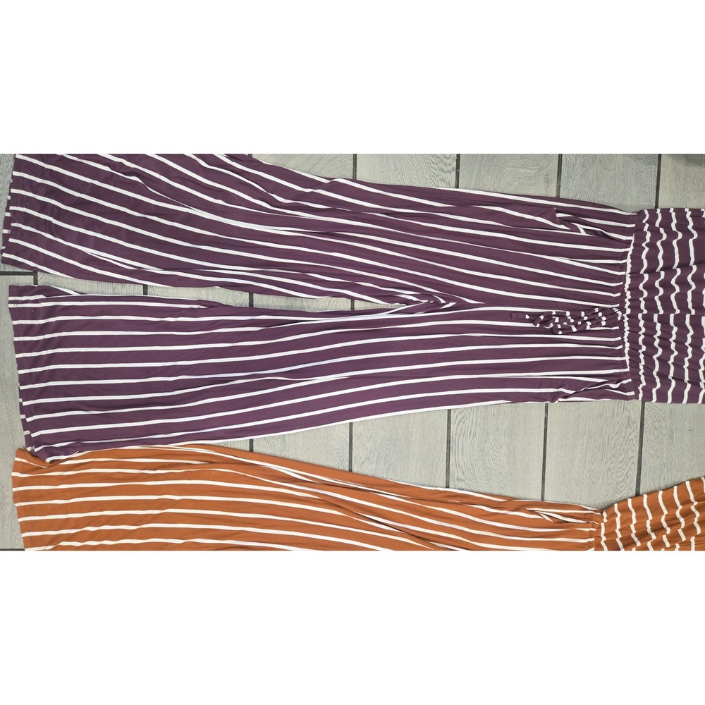 Zenana Striped Wide Leg Jumpsuit Bundle Set of 2 Purple Rust Orange XL - Picture 9 of 13